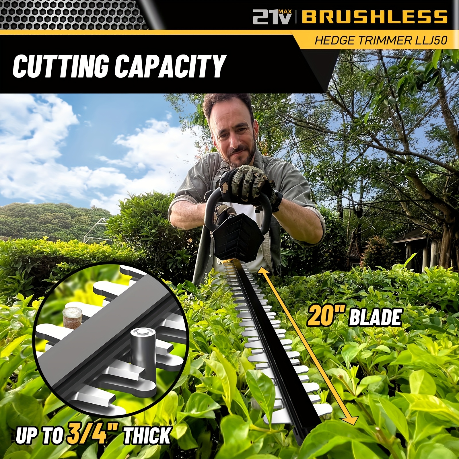 hedge trimmer cordless for dewalt 20  battery no battery 20 inch electric bush shrub edge trimmer brushless motor powerful lightweight 4 4lbs details 3