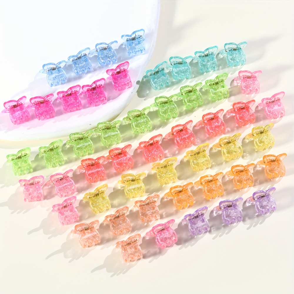 

50pcs Cute Mini Shaped Hair Claw Clips For Little Girls, Transparent Accessories