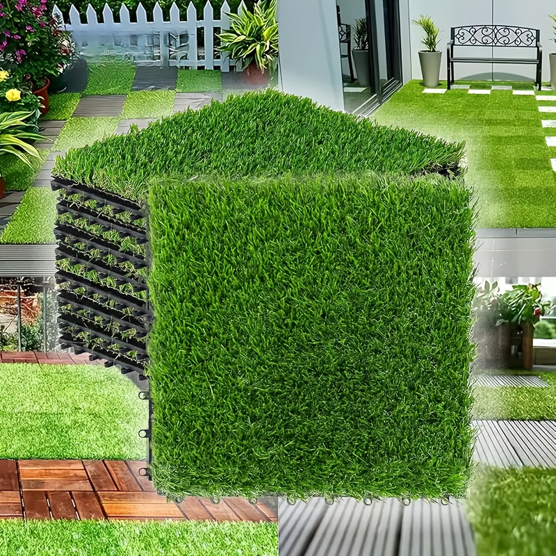 

Artificial Grass Turf Tiles Interlocking Set 10 Pieces, Fake Grass Tiles Self-draining For Pet Indoor/outdoor Flooring Decor, 12"x12