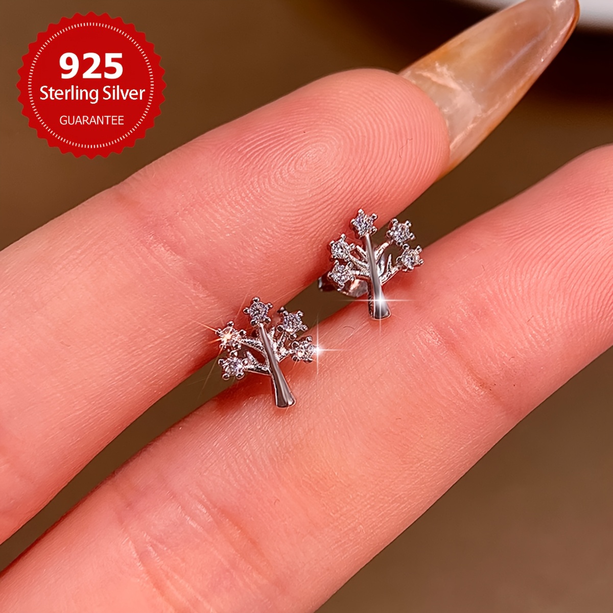 S925 Sterling Silver Five Star Sapling Earrings Women's Jewelry Gift