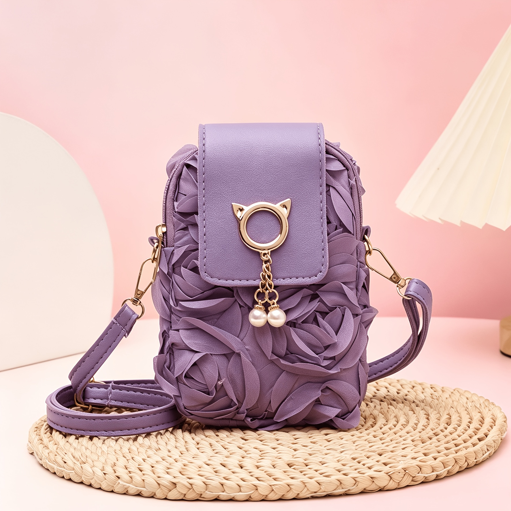 TEMU Women's Appliqué Shoulder Bag With Owl Charm & Tassels - Adjustable Strap Suitable For Daily Casual & Vacation Wear, Zipper Closure Phone Purse,