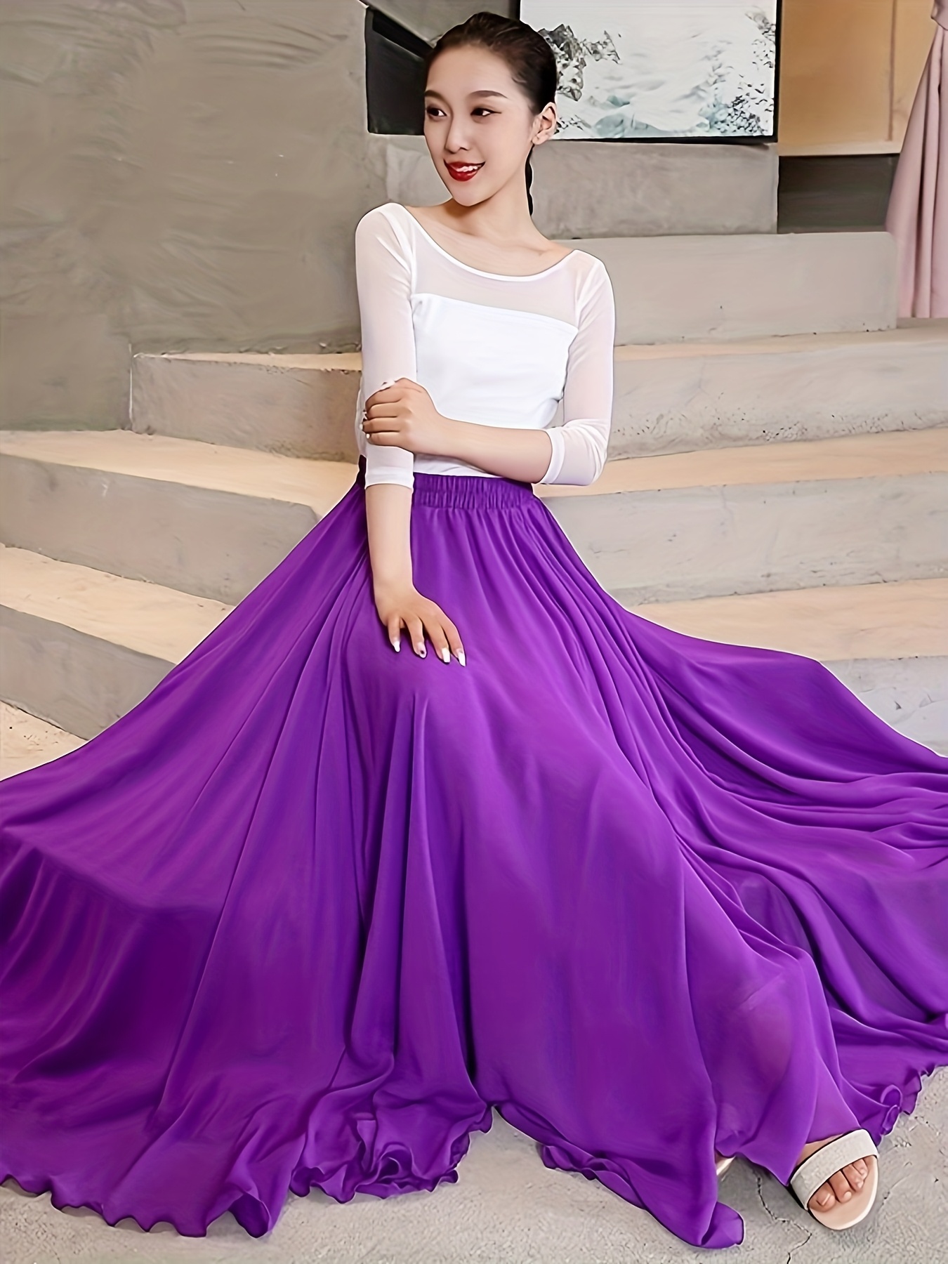 ladys half body skirt waist length chiffon long - Temu Kuwait