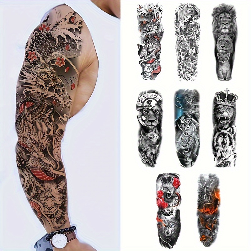 Lion and Watch Tattoo Printed Tights