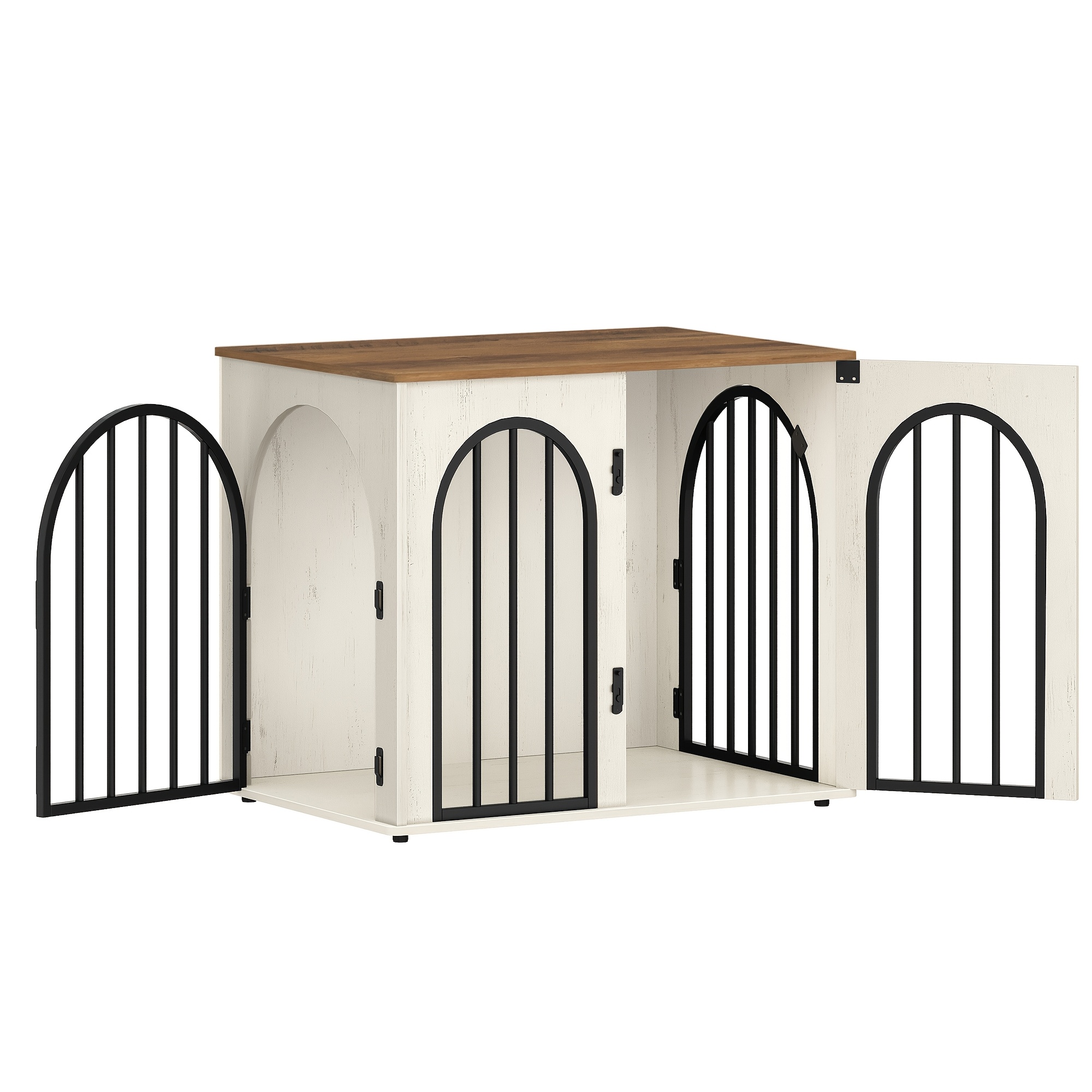 Dog Cage Furniture, 68cm Dog Box For Home, 3 Doors, Arch Door, Box Indoor For Dogs, Side Table, Dog Cage Heavy Duty, 68 X 49 X 56cm, White//light Ivory