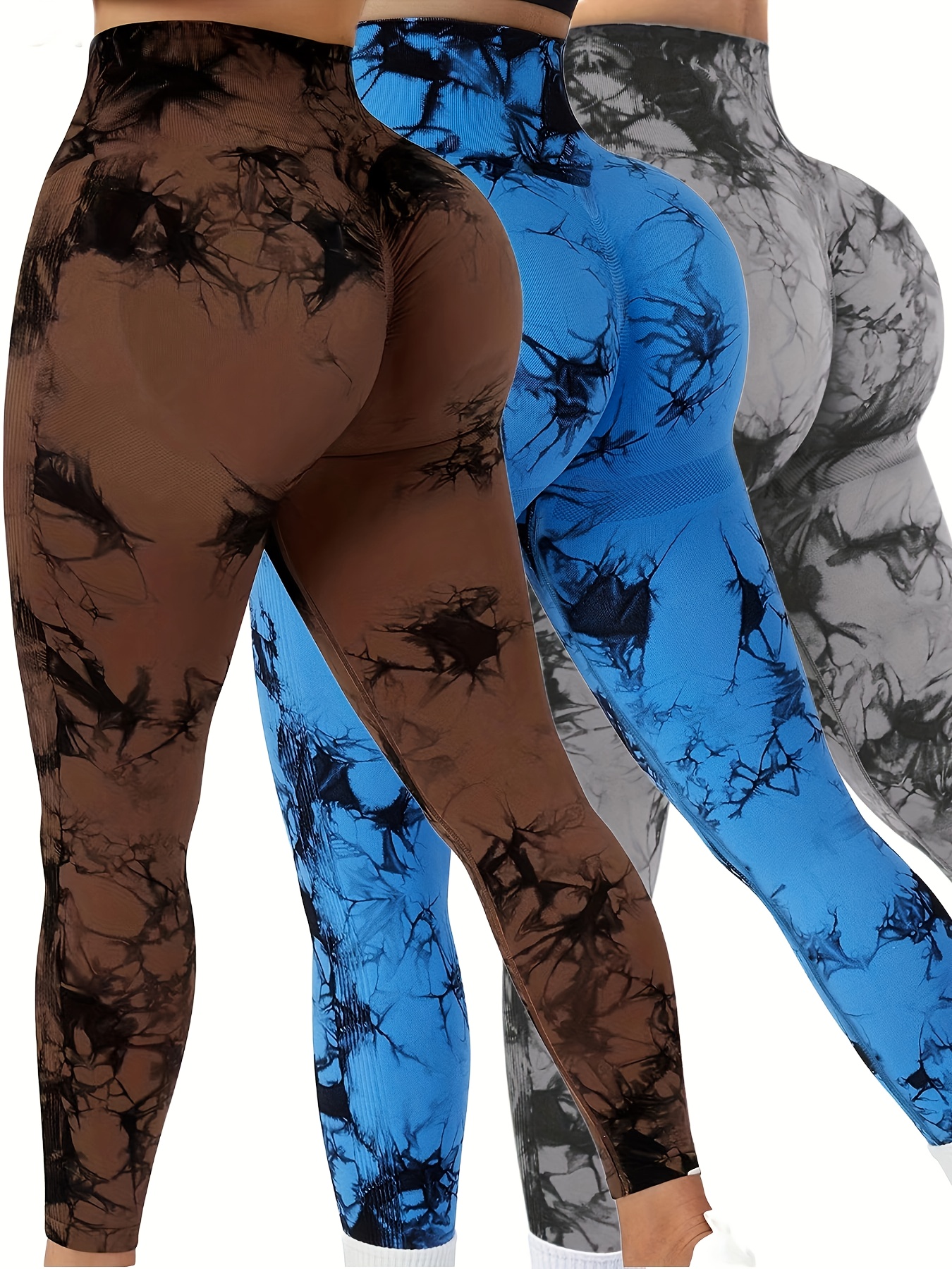 3pcs Tie Dye Seamless High Waisted Workout Leggings For Women, Scrunch Butt  Lifting Yoga Gym Athletic Pants, Women's Activewear