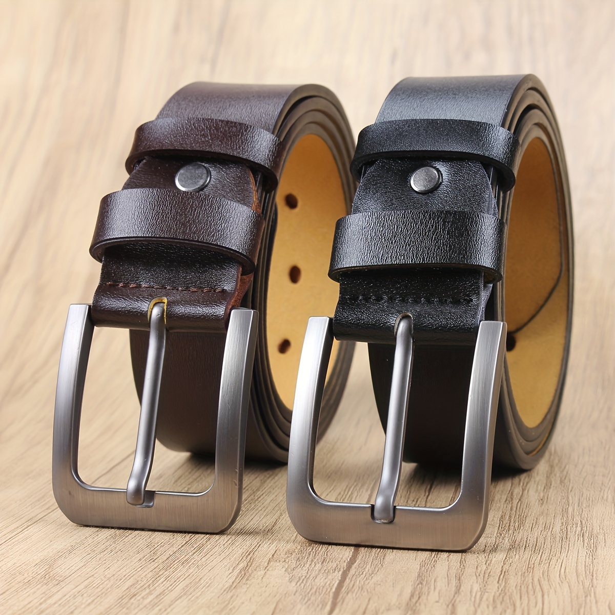 

1 pièce, ceinture en cuir de vache véritable, ceintures en cuir à boucle ardillon pour hommes