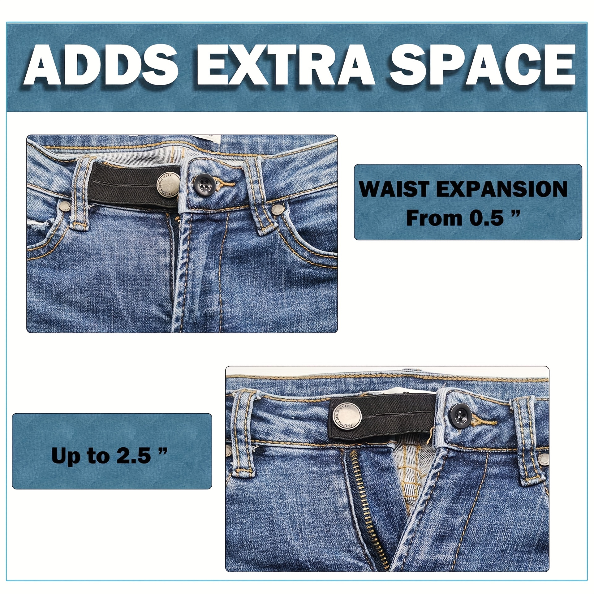 4pcs Elastic Waistband Extenders for Jeans and Pants - Seamless Instant Button Expansion, Adjustable Comfort Fit for Men and Women, Polyester, Lightweight, Knit Fabric, Secure Button Closure|Knitted Texture|Polyester 100.00%