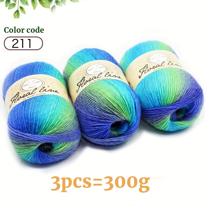 Image of 300g Rainbow Long-section Gradient Color Crochet Yarn, Handmade Diy Knitting Yarn Ball For Crafting Colorful And Fashionable Outer Shawls, Scarves, Hats, And Sweaters, 3 Balls Per Pack
