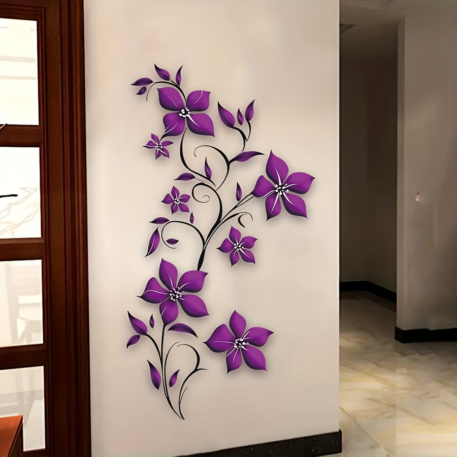 1pc Contemporary Purple Flower Wall Sticker - Pvc Plant Vine Wall Sticker, Matte, Self-adhesive, Suitable For Entrance, Bathroom, Bedroom Or Home Decoration, Bathroom Sticker