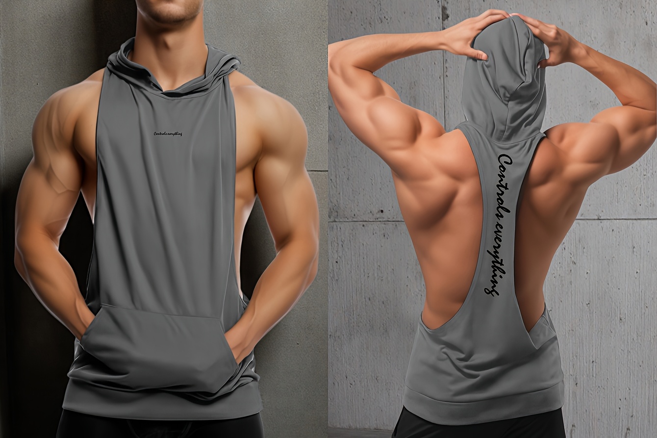 Men'S Athletic Top, Lightweight Hooded Jacket, Airy Summer Training Sports Vest, Sleeveless Top