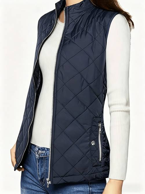 womens stand up collar lightweight quilted zip up vest