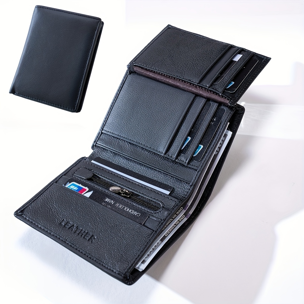 Genuine Leather Men's Slim Wallet – Vintage Vertical Card Holder