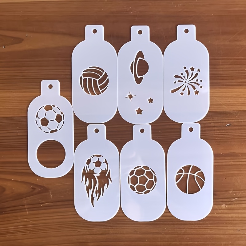 TEMU 7pcs Reusable Layered Stencil Templates With Wood Board - Compatible For Soccer, Basketball, Fireworks Shapes, Diy Crafts Suitable For