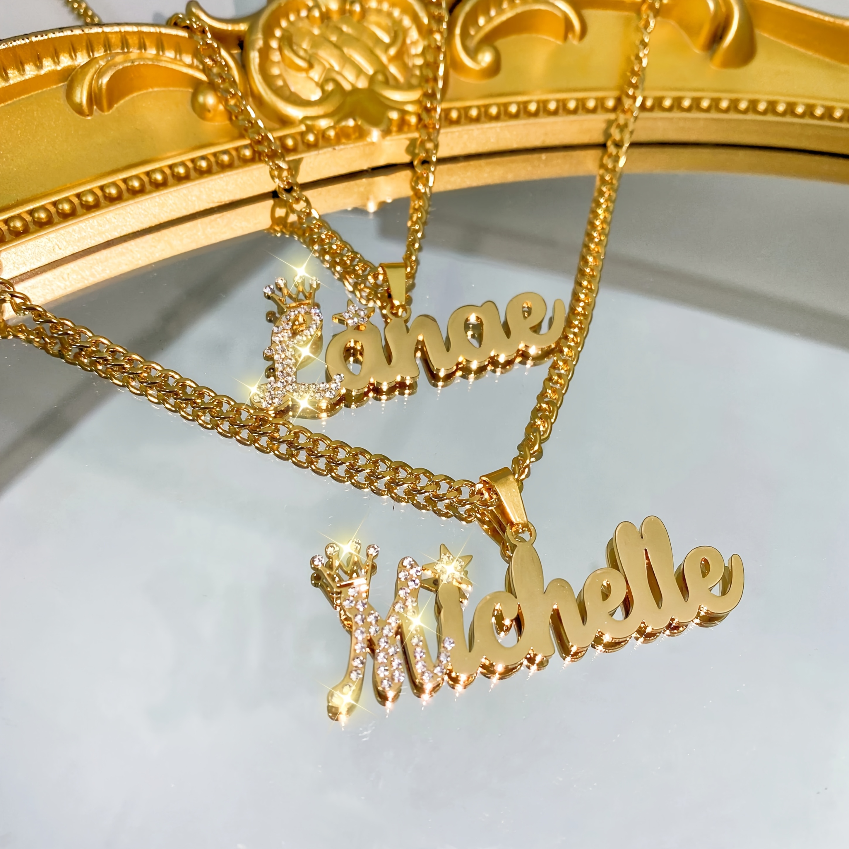 Elegant 18K Gold-Plated Crown Name Pendant Necklace