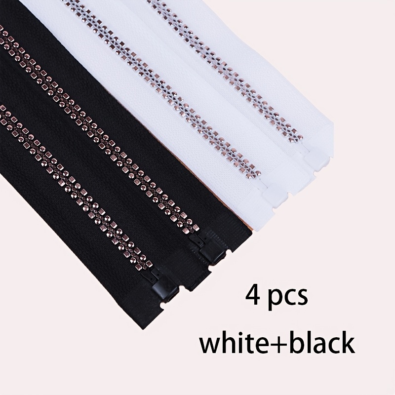 

4pcs 5# Resin Zipper Set, Rose Gold Rhombus Tooth, Single Open-end, Clothing Jacket Zippers In Black & White