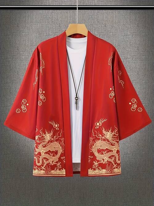 chemise kimono ouverte motif dragon - polyester - coupe - lavable en machine - vêtement décontracté toutes - options multicolores et tailles - consultez des tailles