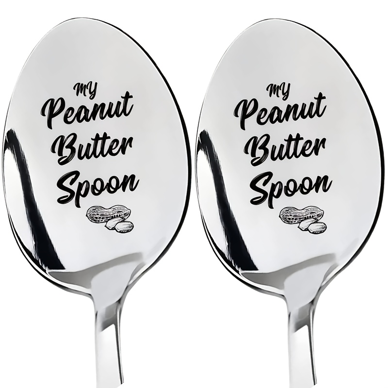 TEMU 1/2pcs Butter Spoon, Fun Engraved Stainless Steel Spoon, Best Peanut Butter Spoon Dessert Spoon Gift For Mom, Dad, Grandparents