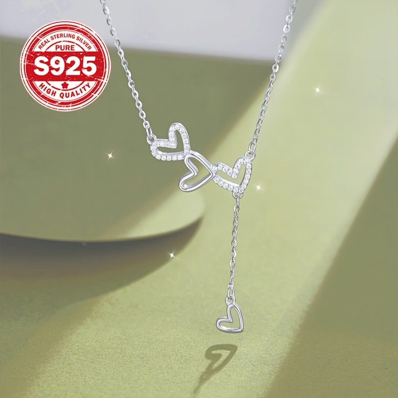 925 Silver Women's Necklace with Heart Shaped Tassels