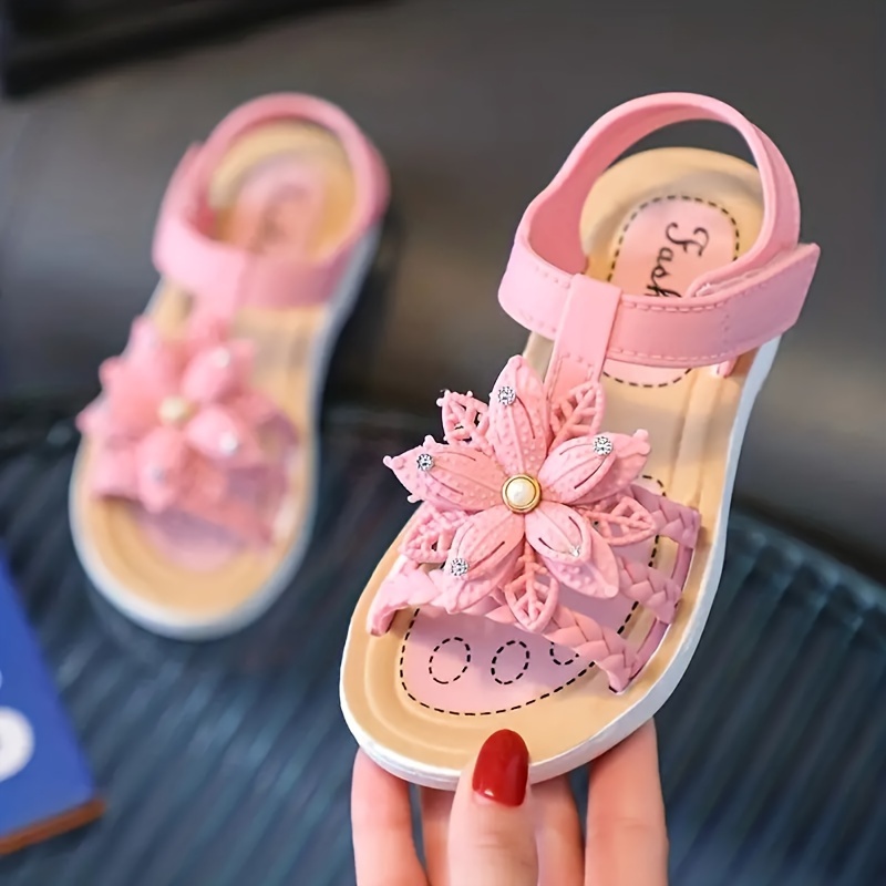 

Girls' Summer 2025 Fashion Sandals, Non-slip Soft Sole, Comfortable, Trendy, Open-toe Shoes, Magic Tape Closure, Pvc Sole & Insole, Floral Pattern, For Toddlers, Infants, And Walkers, 14 And Under