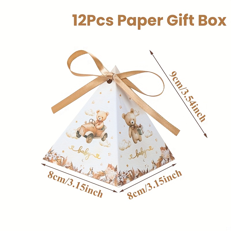 E-shop 12 Stück, -Sets, Braunbär-Thema Dreieckbox, Braunbär-Auto-Blumen-Geschenkboxen, Baby-Shower-Party-Verpackungsboxen, Happy
