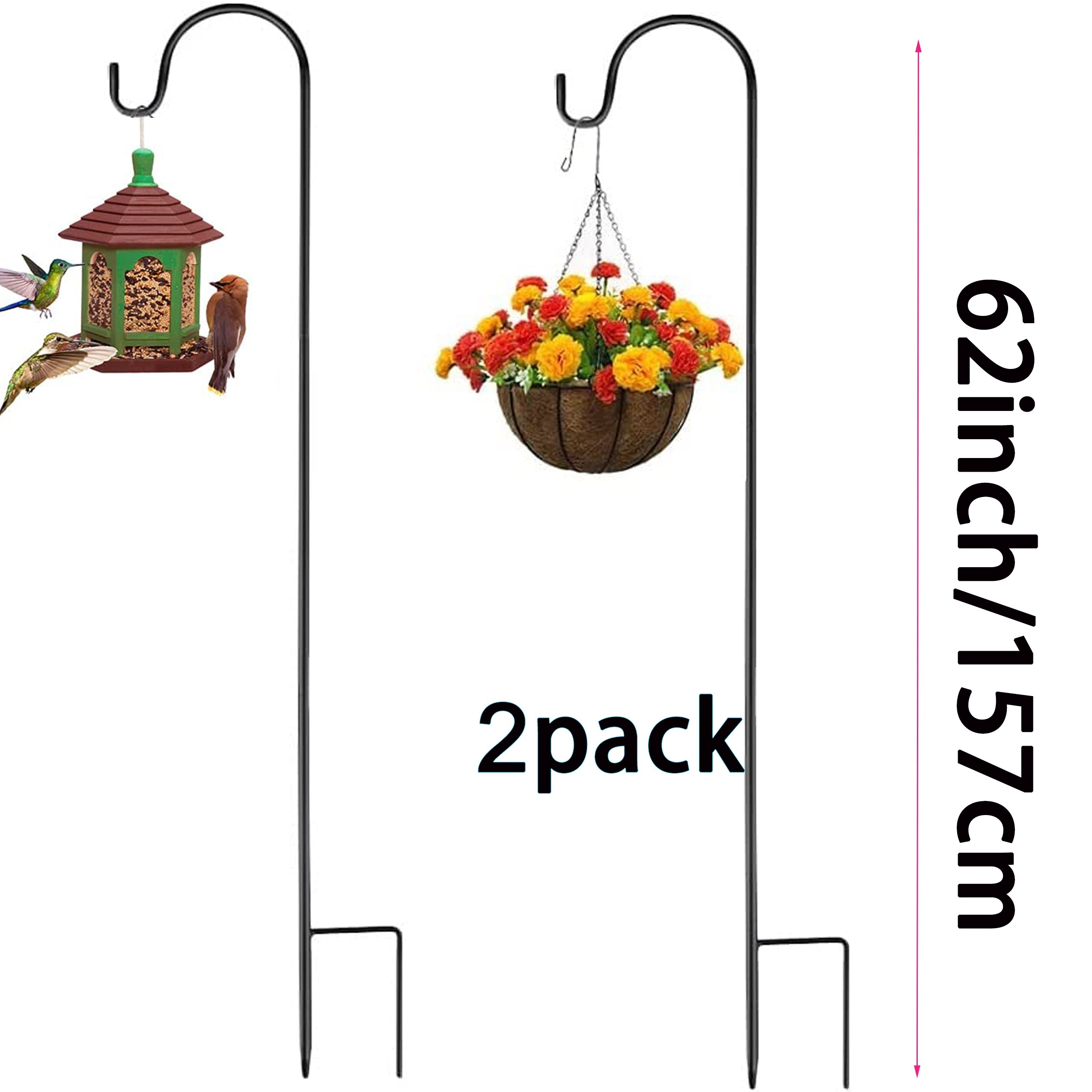 E-shop 2er-Pack Hirtenstab-Haken, 160 cm (63 Zoll) höhenverstellbare Hirtenstäbe mit Basis, Metall Garten Feston Lichtmast, Gartenrand-Haken für