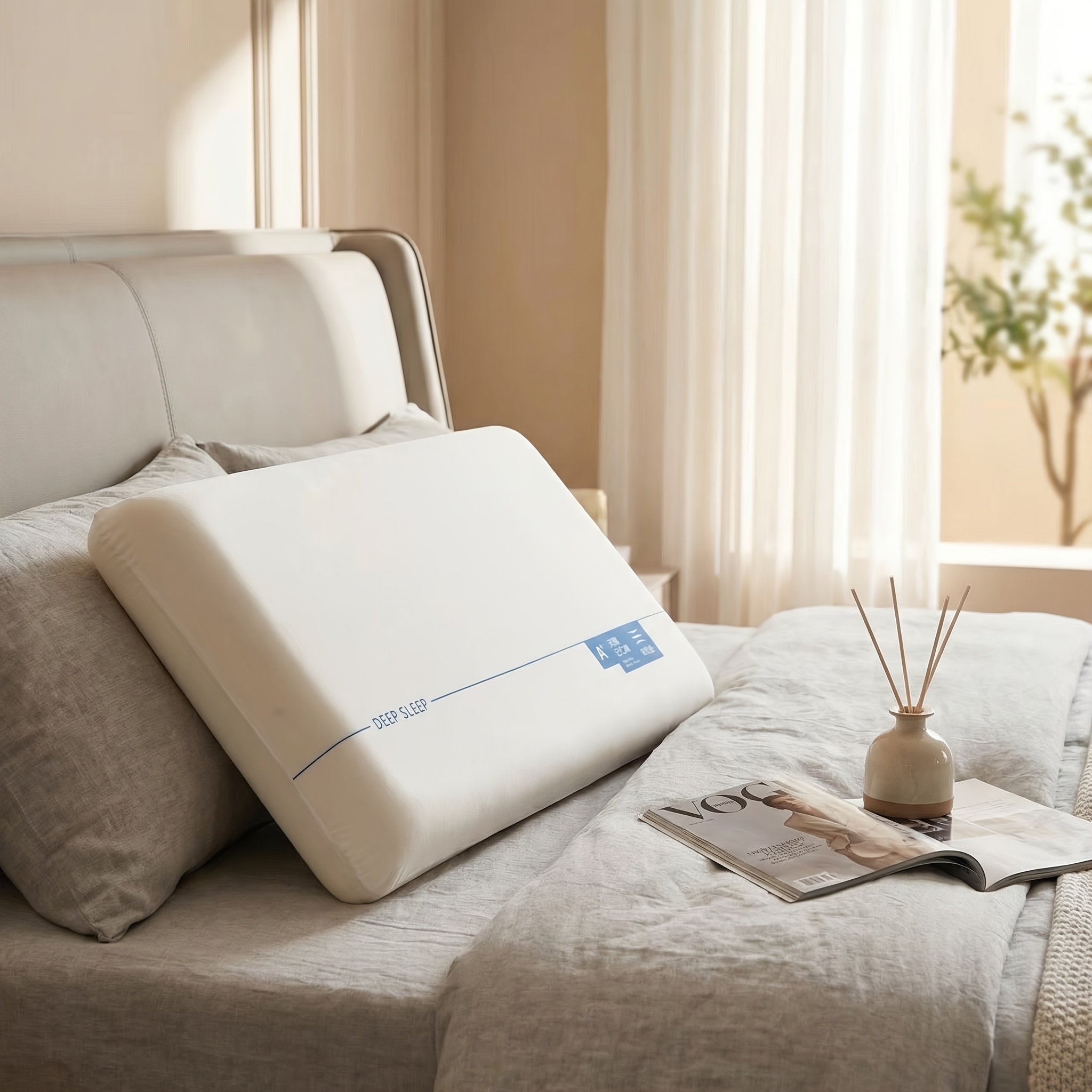 1pc Solid Color Slow Rebound Deep Sleep Pillow, Ergonomic Design, Removable And Washable