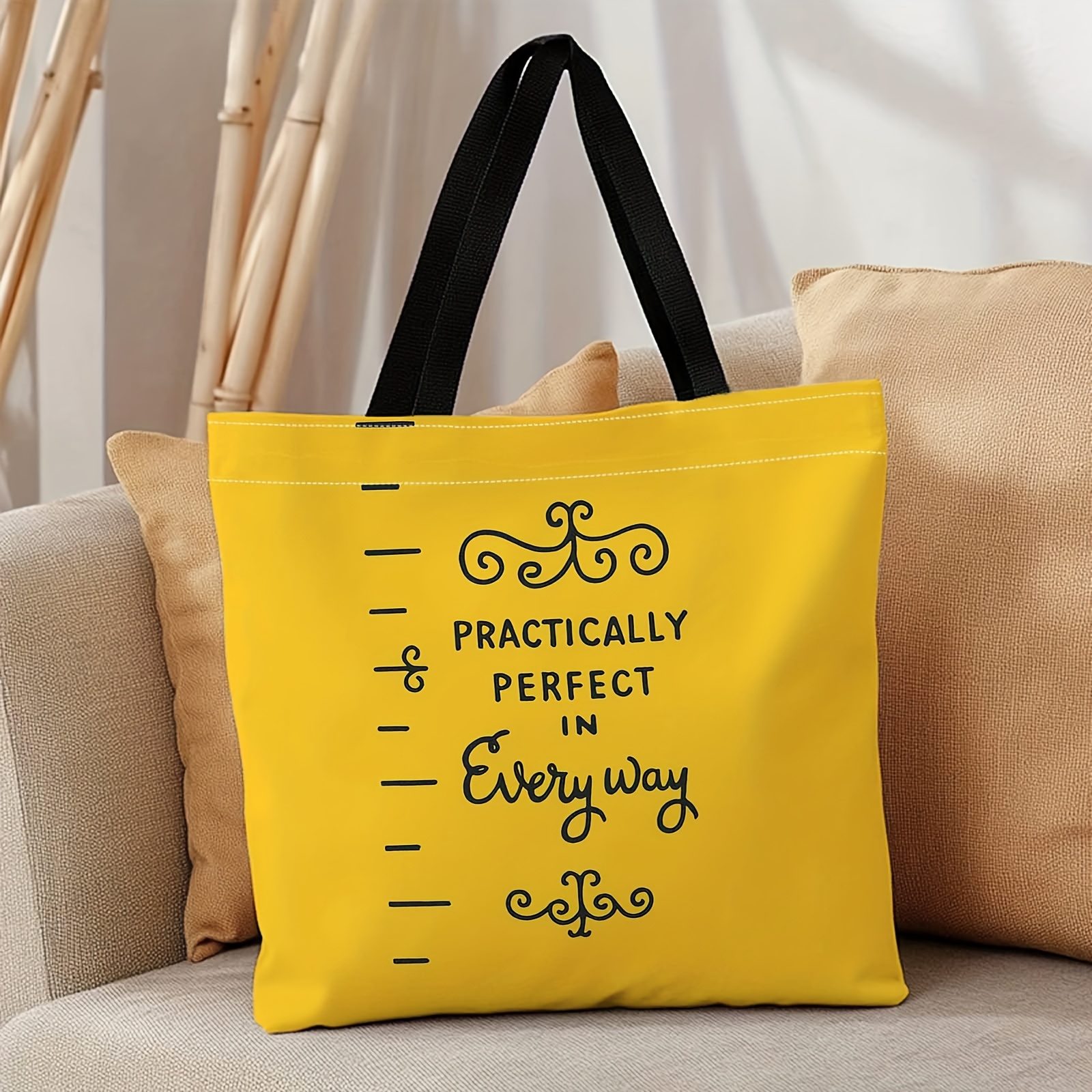 TEMU Borsa Tote Gialla Donna Grande Capacit� con cm-pollici e Stampa di Affermazioni Positive - Motivazionale "Perfetta in ", Borsa per Viaggi,