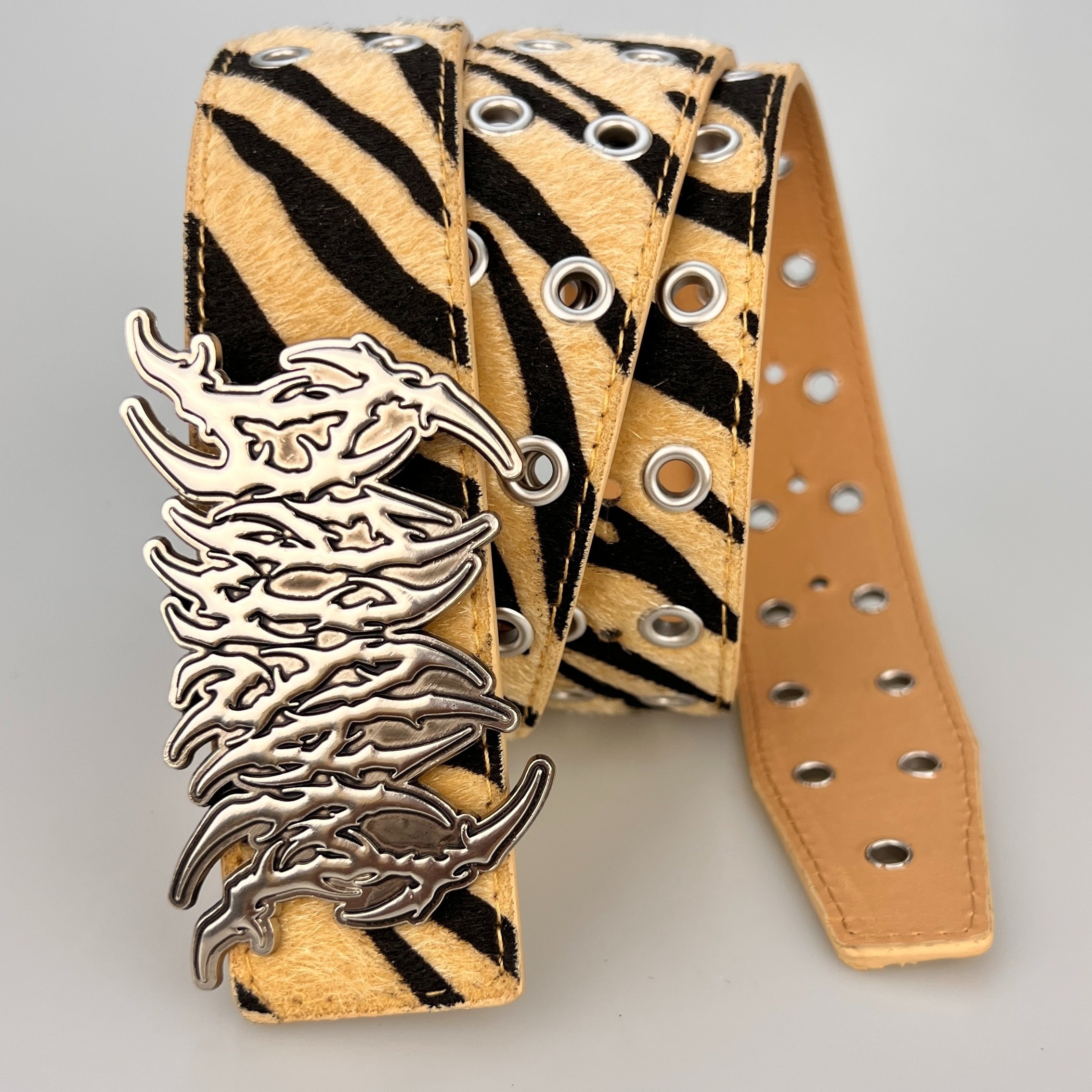 Vintage Made in USA Leopard Calf Hair Belt Brass Elephant Zebra Y2k Safari Small Leopard Print Calf Hair Snap-On Belt Strap – Bold and  main image 2