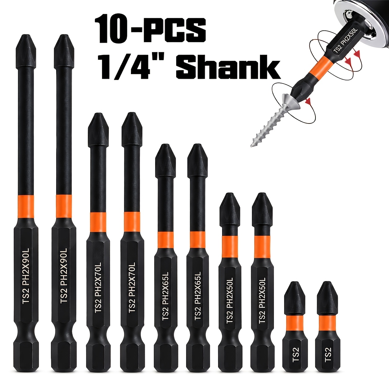TEMU 10pcs Magnetic Screwdriver Bit Set, Magnetic Screwdriver Drill Bit Set, High Torque Screwdriver Drill Bits, Screwdriver Bits, 1/4-inch Shank