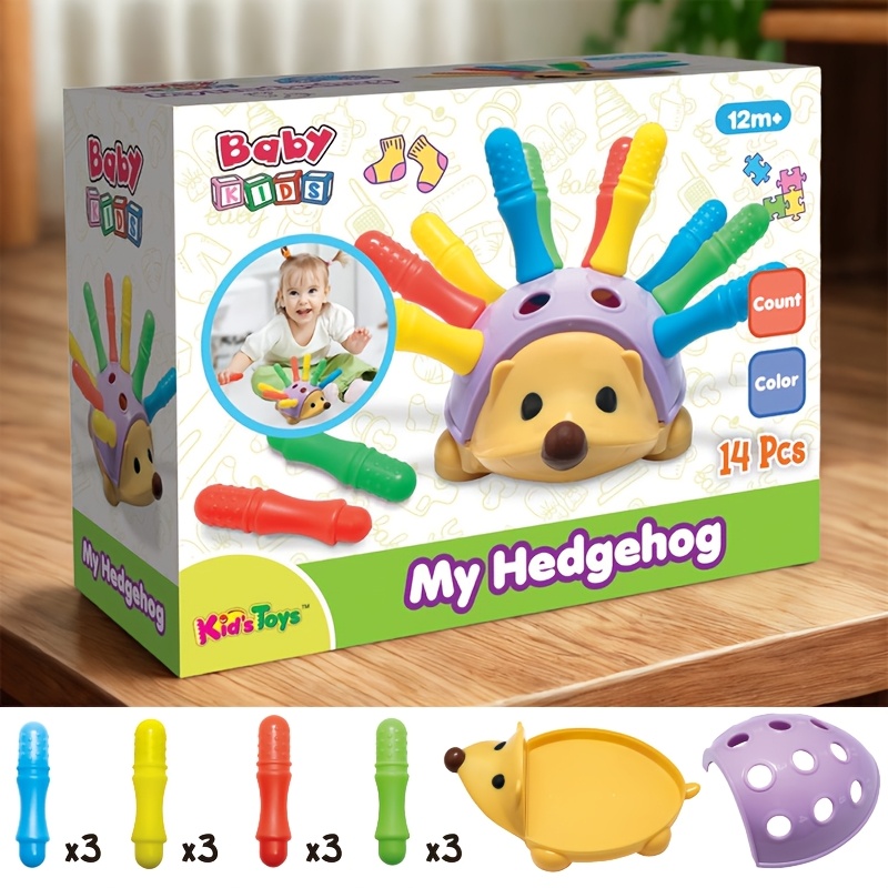 14pcs Fine Motor Skills Sensory Hedgehog Toy For Toddlers, Color Sorting & Counting Matching Games, Peg Board Activity Toy In Storage, Early Development Gifts For 1+, Halloween/christmas Gifts