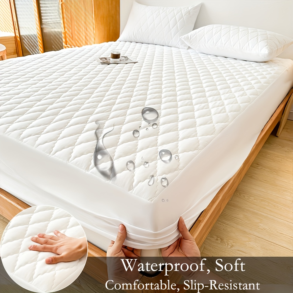 

1pc Waterproof Mattress Cover, Soft And Comfortable Bed Sheet, Breathable Dust-proof Urine-proof Quilted Mattress Protector, Suitable For Bedroom, , White///gray