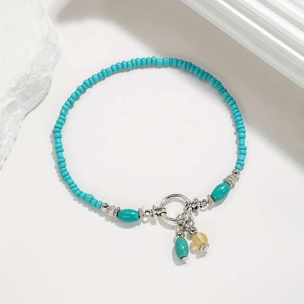 Turquoise Beaded Tassel Anklet for Women