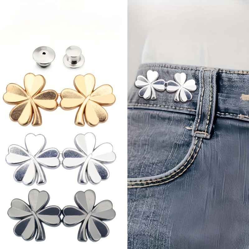 

3-pack Lucky Clover Decorative Buckle Set For Jeans, Adjustable Waistband Tightener Instant Button Clips, Suitable For Loose Jeans, Pants & Skirts - Mixed Color