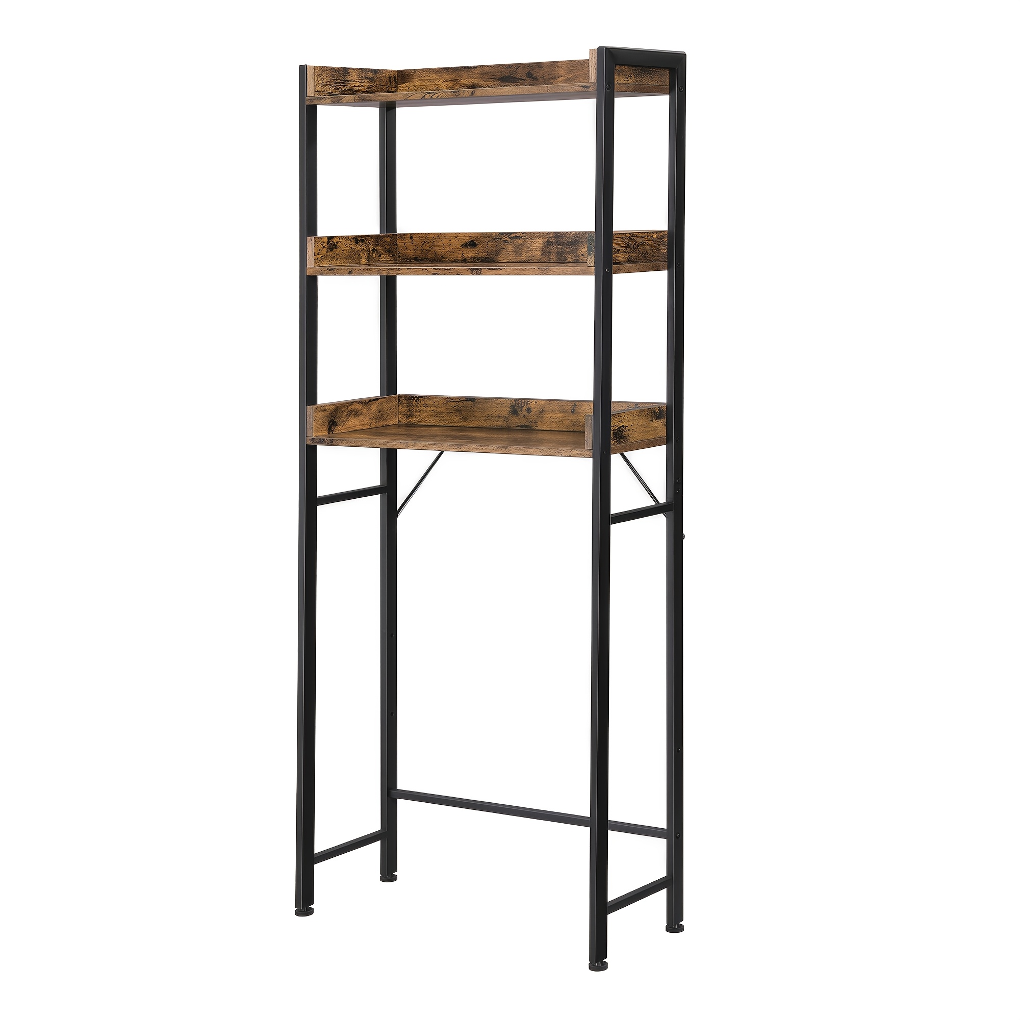 3-tier Over-the-toilet Rack, Space- Bathroom Storage Shelf, Easy To Assemble, Washing Machine Storage Rack, , Rustic Brown And Ink Black, Light Ivory, 63 X 25 X 165cm