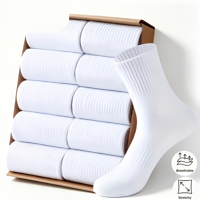 TEMU 12-pair Extra Thick Men's Mid-calf Sports Socks, Suitable For : Spring, Autumn, Winter, And Summer, Comfortable Athletic Socks, Simple Black And