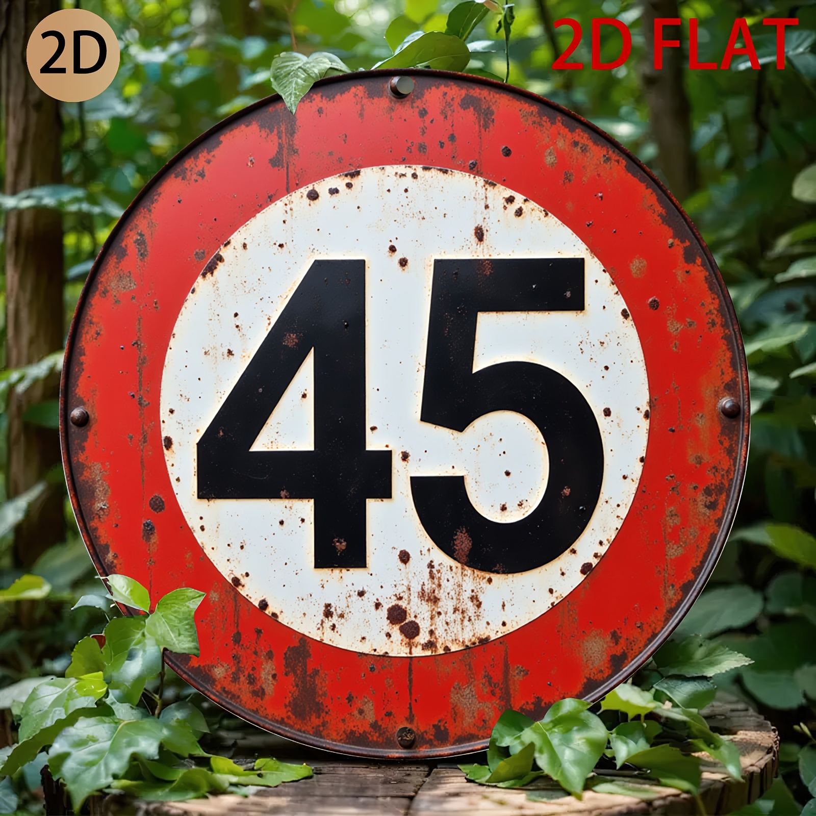 TEMU 2d Flat, 2d Plane Circular Rusted Limit 45 Sign Wall Art For Home Garage , 2d Flat
