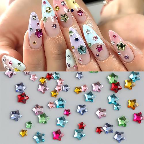 star shaped for nail rhinestones multi color flatback crystal for nail charms colorful pentagram for nail gems sparkly for nail diamonds for nail art manicure decoration supplies
