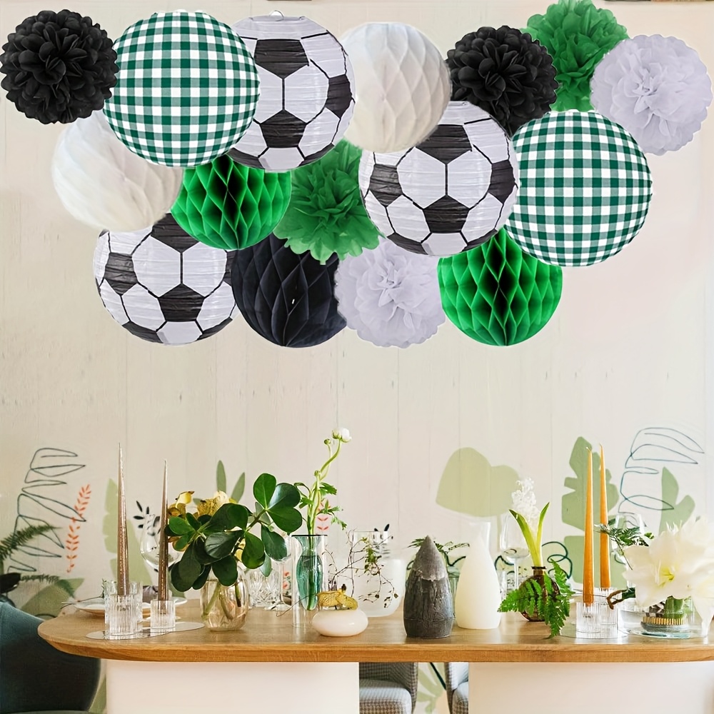 soccer birthday party paper pompoms decorations honeycomb balls and soccer ball hanging lantern football party favor sports event party supplies