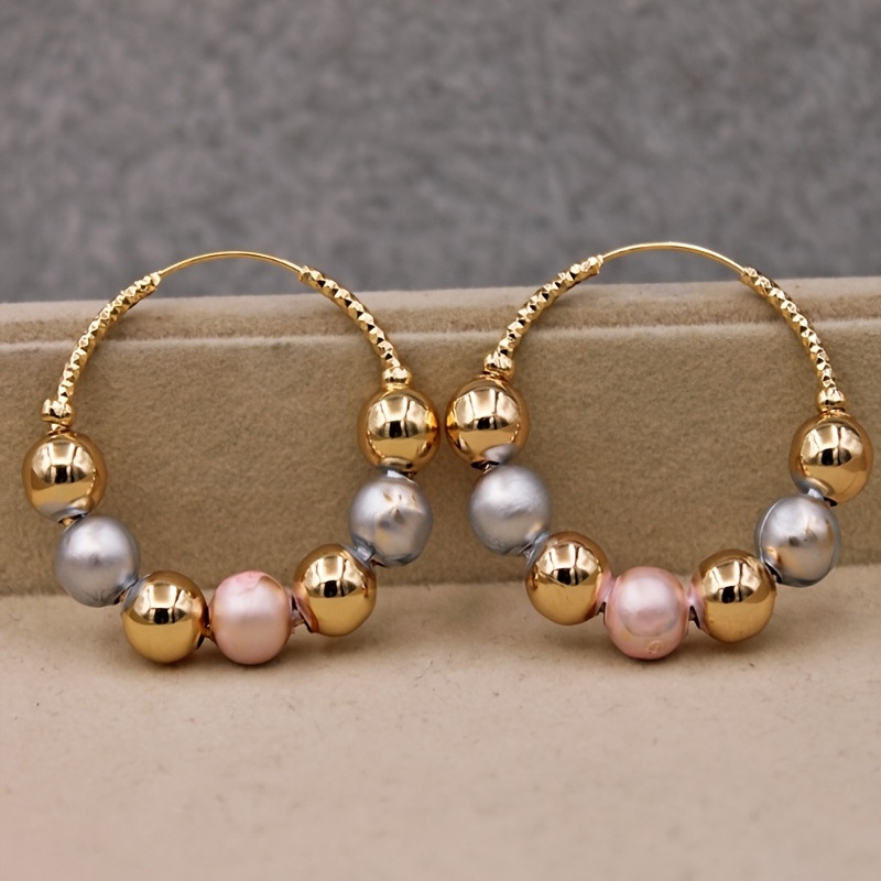 E-shop Böhmische Stil Bunte Perlen Creolen - Kupferprodukte, Mikro-Luxus, Kreisohrringe, 14K Goldplattierte Damenschmuck für den Partys