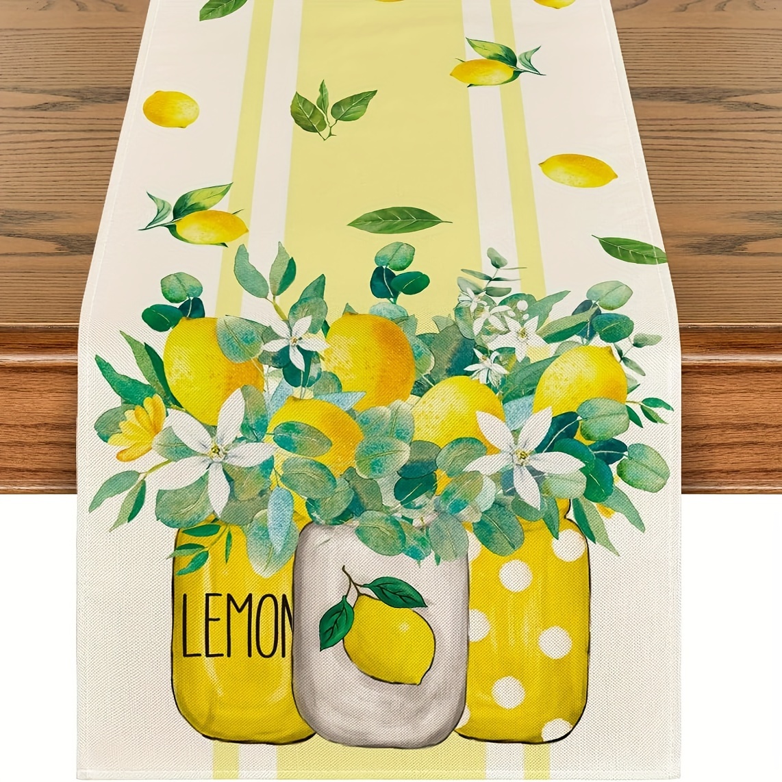 

1pc, Polyester Table Runner (13x72 Inches/33x183cm), Lemon Floral Design, Spring Summer Party Decor, Kitchen Dining Holiday Tablecloth, Festive Home Decor