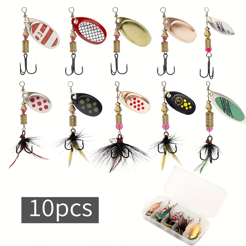 10pcs Lure Sequin Set, Rotating Sequins with Artificial Feathers, Metal Sequins, Long Casting Lure for Perch and Trout