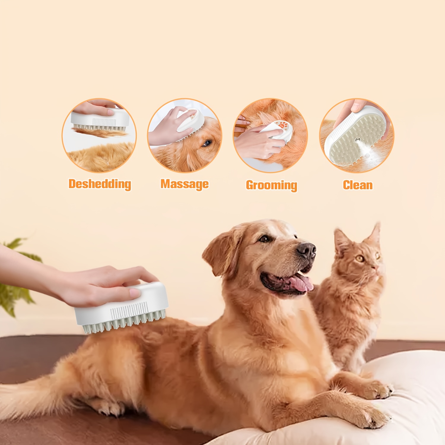 MIAOQUANJI Escoba de vapor para gatos - Herramienta de aseo para mascotas recargable por USB con mango ergonómico, cerdas suaves para desenredar y diseño ergonómico para gatos y perros - Elimina el pelo suelto, reduce la caída del pelo, promueve un pelaje saludable, herramienta de aseo para gatos, diseño de mango elegante, construcción duradera