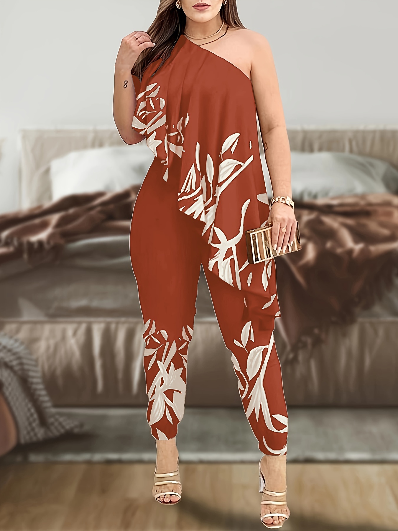 combinaison chic à épaule unique pour femme vert vibrant avec