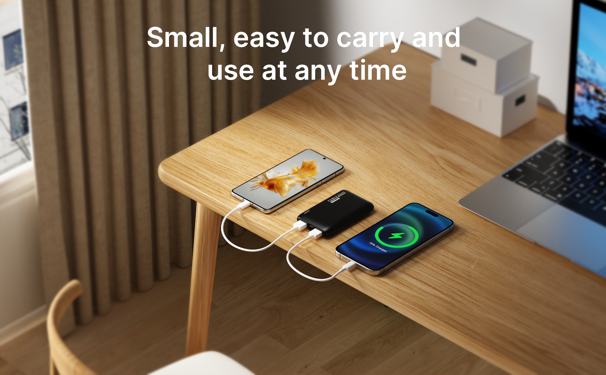 Batterie Externe Ultra-Mince 5000mAh, Chargeur Portable avec Double Sorties USB & Câble Type-C, Sauvegarde de Charge 5V2A pour iPhone et Téléphones for Samsung Android, Urgence Voyage en Plein Air, Cadeaux de Vacances (Léger & Compact)