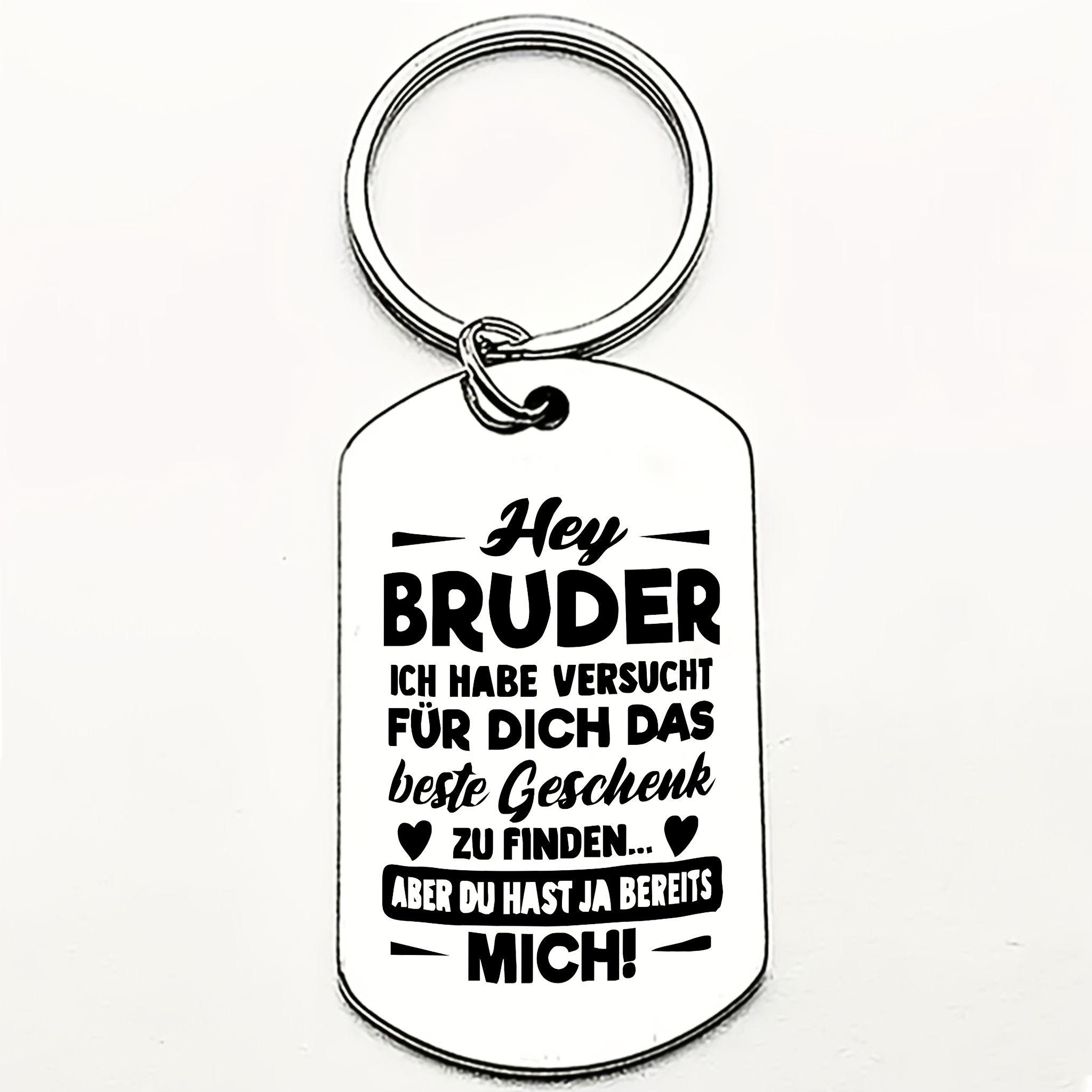 E-shop Lustiges deutsches „Hey, Bro“-Geschenk für Geschwister – Edelstahl-Schlüsselanhänger mit humorvollem deutschem Spruch, für Geburtstage,