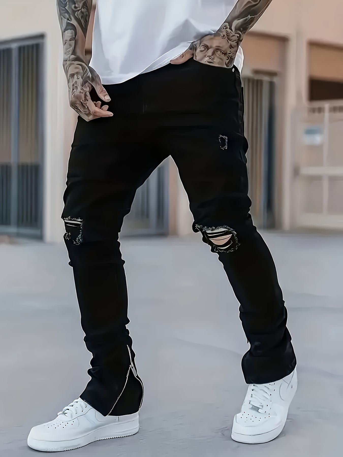 HG Custom Slim Fit Denim Skinny Rips Biker Pant Cargo Pantalones para hombres Al