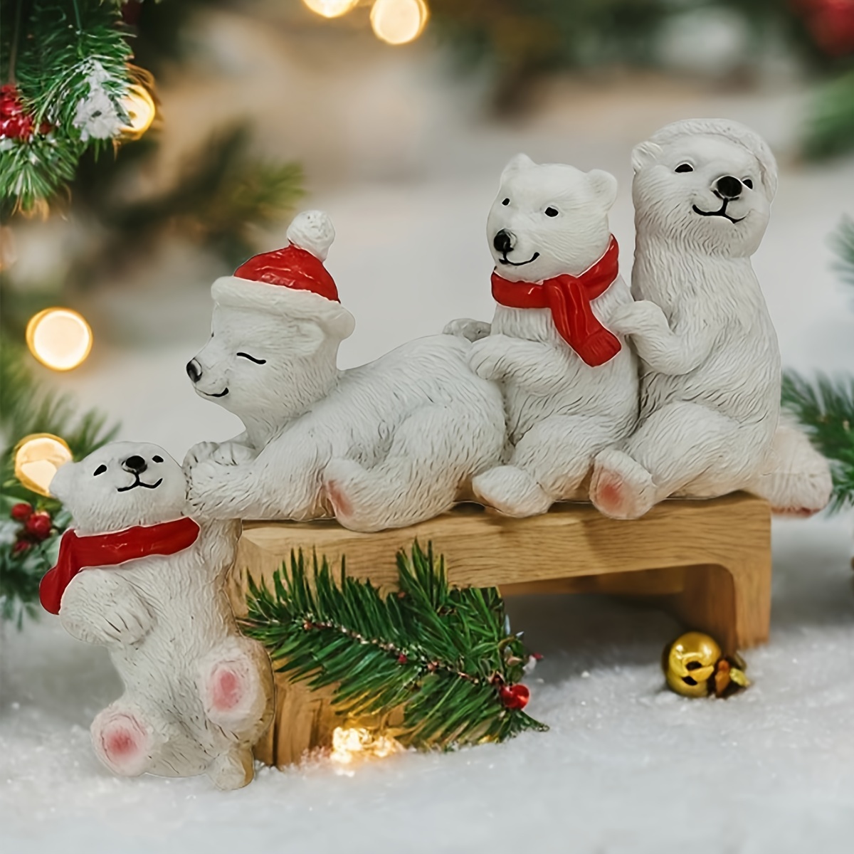 1pc White Bear Resin Ornament – Perfect For Home Decor, Christmas, Thanksgiving, Halloween Tabletop Decoration