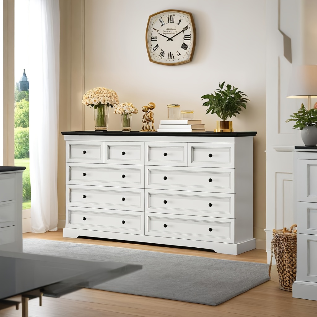 white dresser with black drawers JXQTLINGMU 52 inch Farmhouse 8 Drawers Double Dresser – lingmu main image 1
