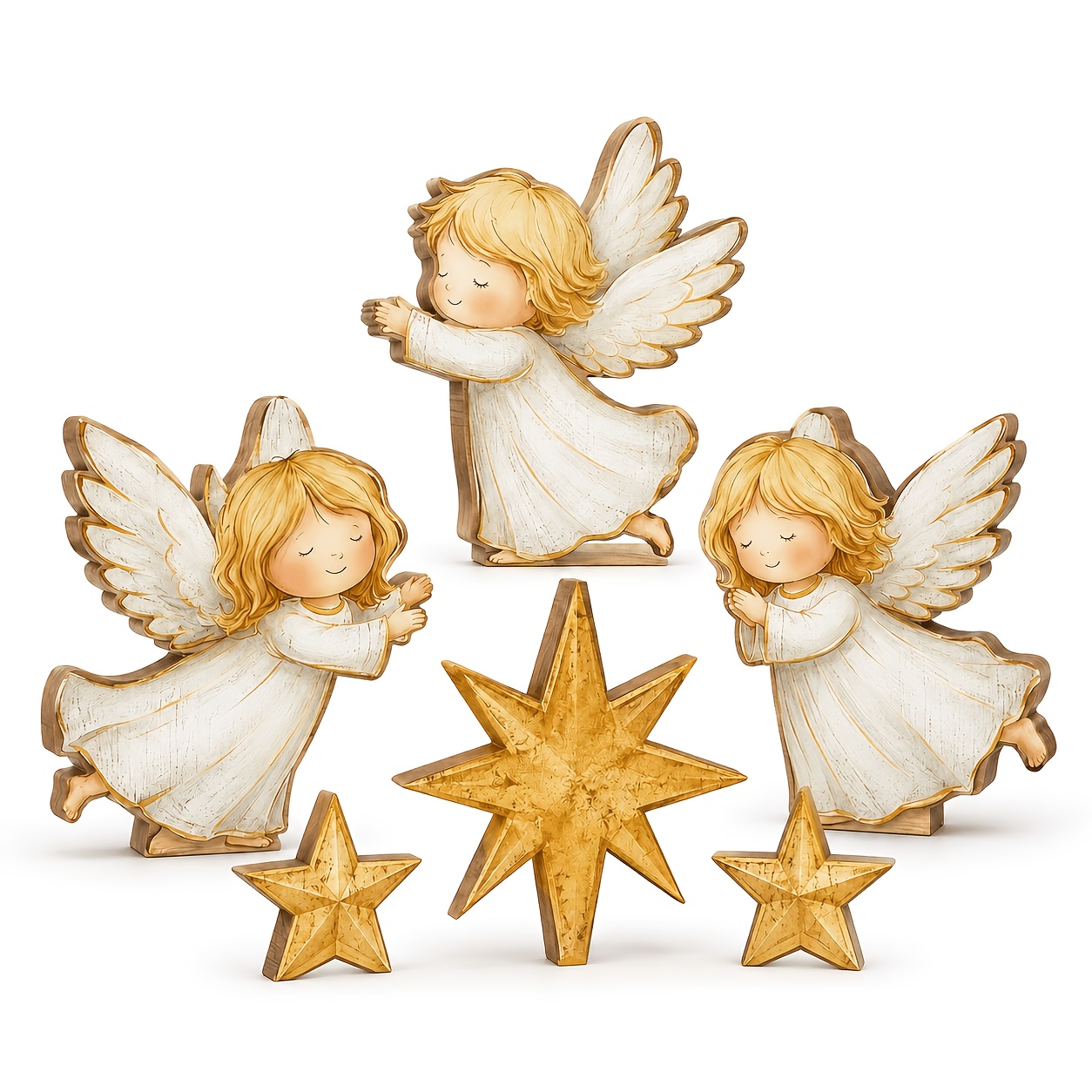 Image of Christmas Tray Decoration, And Star Hollow Ornaments, Rustic Christmas Scene Desktop Ornaments, Suitable For Mantelpiece, Coffee Bar, Shelf, Etc., Decoration Gifts
