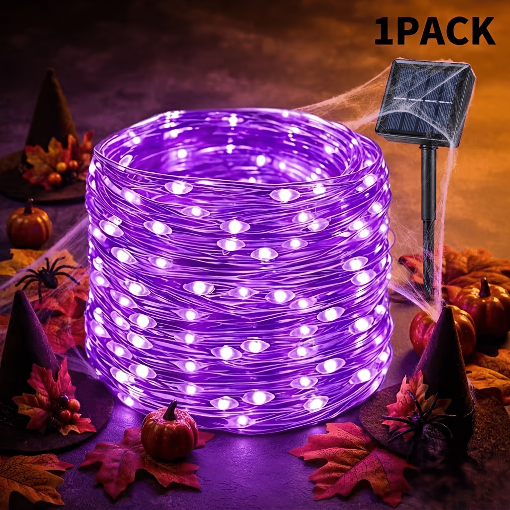 TEMU Halloween Outdoor Solar String Lights, 1pc, 39ft100 Led Bulbs, 8 , Solar Automatic Charging, Charges During And Turns On Automatically At Dusk,